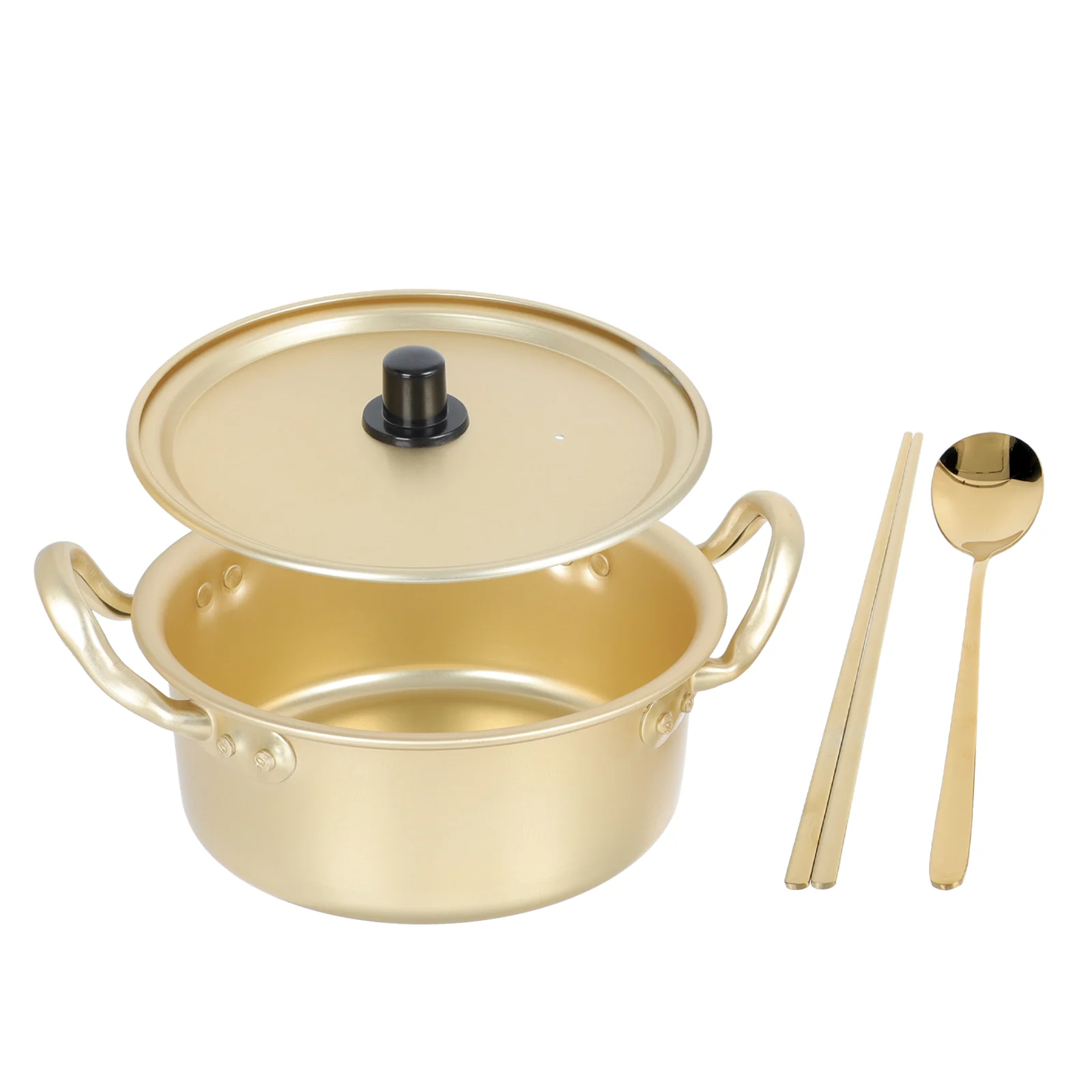 Korean Induction Cookware Pot Instant Noodle Glass Portable Cooking Double Ears Yellow Aluminum