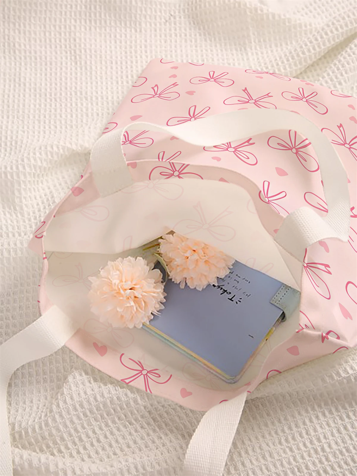 Bow pattern printed casual handbag, reusable fashionable backpack, multifunctional handbag, canvas shopping bag