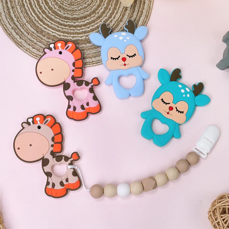 TYRY.HU 1Pc Baby Silicone Teether BPA Free Cartoon Frog Deer Teething Necklace Pendant Nursing Teeth Gift Baby Silicone Teether 5