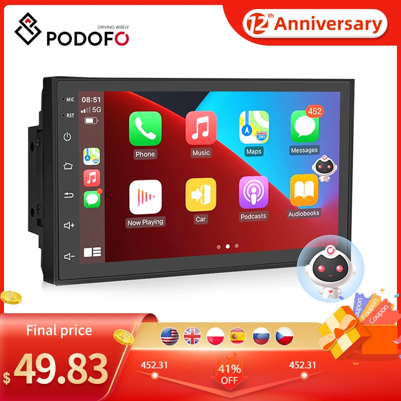 Podofo 8G 128G راديو السيارة 2 الدين أندرويد 10.0 السيارات Carplay العالمي 7 " نيسان هيونداي كيا تويوتا مشغل وسائط متعددة