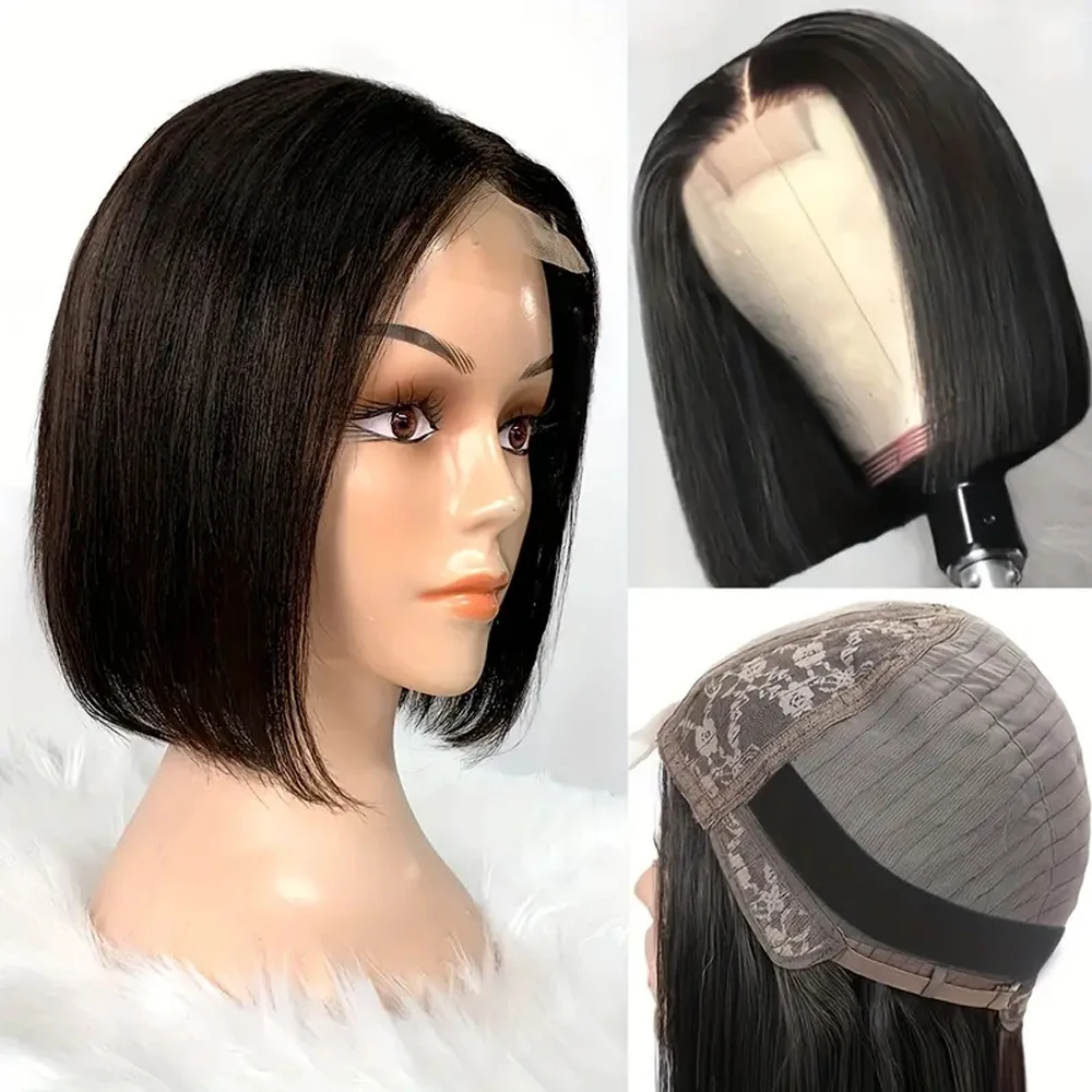 Human hair wig lace front wig human hair wigs front lace wig 2X6 Lace Deep Part Bob Wig Human Hair Straight 18 Inch 250% Density Double Drawn Transparent Lace Closure Short Bob Wig Virgin