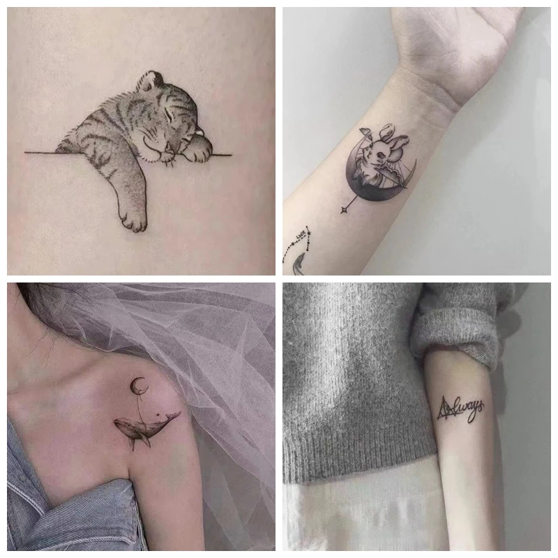 4pc Small Sticker Temporary Tattoo Female Waterproof Tiger Rabbit English  Cute Tatuajes Temporales Para Mujer Art Fake Tattoos| | - AliExpress
