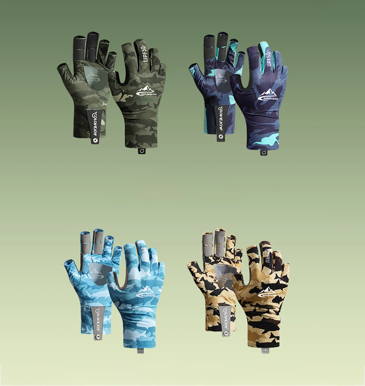 WALK FISH Pair UPF 50+ Fishing Gloves- Fingerless Sun