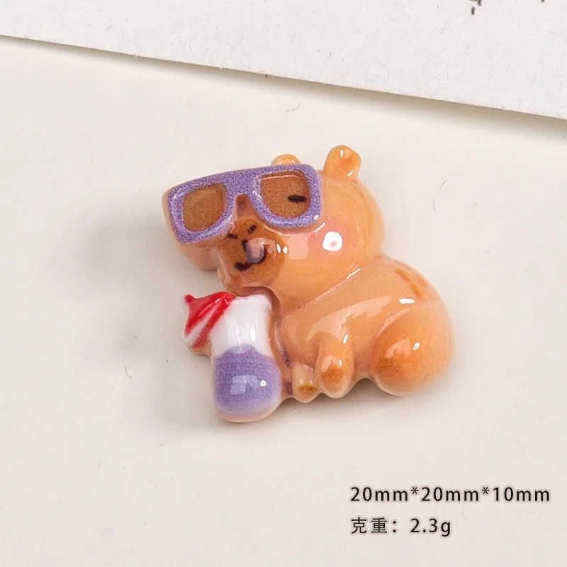 10/100개 귀여운 플랫백 레진 비버 카피바라 장식 공예 DIY 스크랩북 제작 액세서리 카보숑
