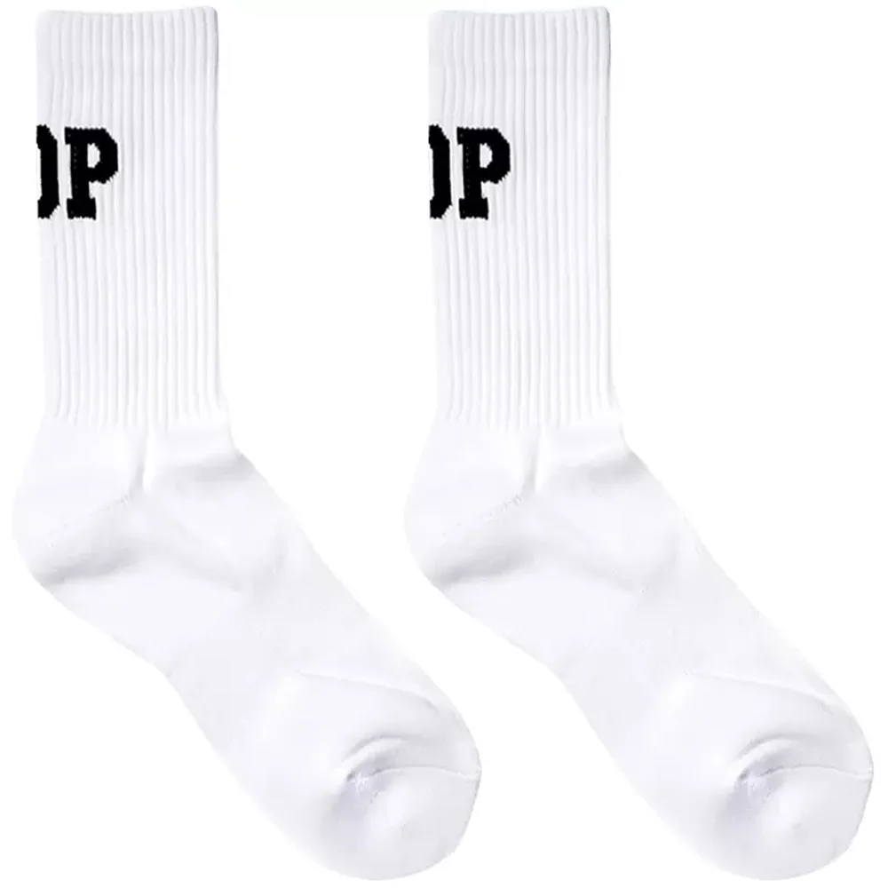 Men's White Black TOP/BTM Sports Socks Tall Long Fitness Casual Towel Bottom Cotton Socks Walk