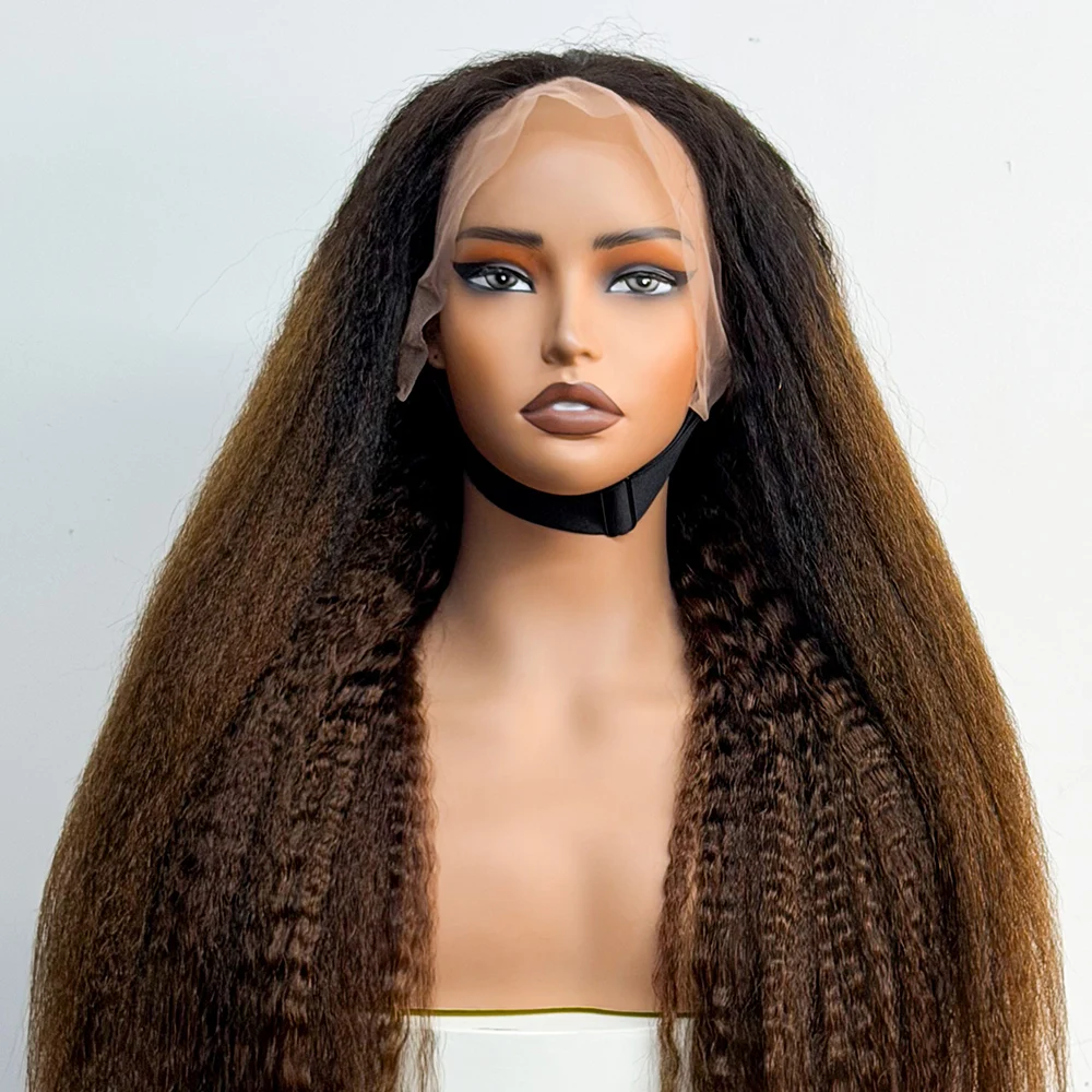 Full Yaki Straight 13x4 Lace Frontal Human Hair Wig 250% Density Kinky Straight Human Hair Wig For Black Women 20-32 inches