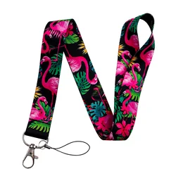 Pink Flamingo Neck Strap Lanyard with Keychain Badge Holder - Polyester / Nylon (1)