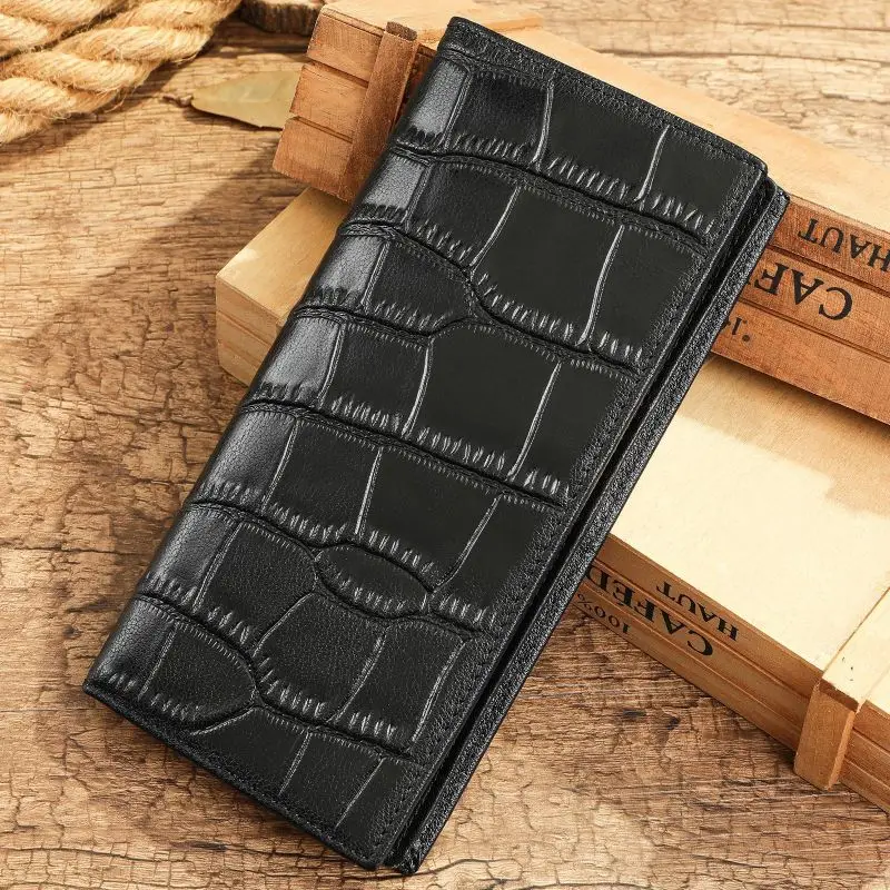 Elegant Crocodile Pattern Leather Wallet for Men, Short Style with Multiple Card Slots, Handmade