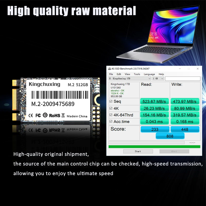 Kingchuxing-Disque dur SSD M2 NGFF SATA, avec capacité de 11.11 Go, 512 Go, 256 Go, 128 Go, 2242 To, 2260, 2280