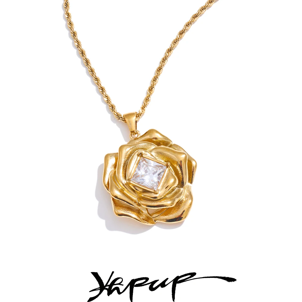 Yhpup Necklace Cubic Zirconia Stainless Steel Pendant