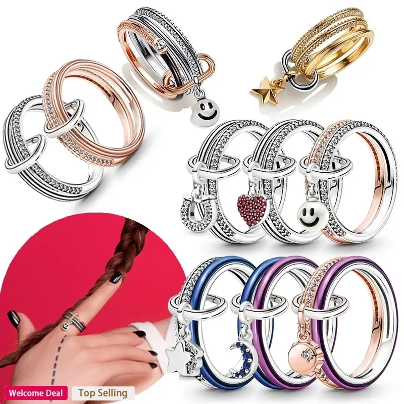 

Original 925 Silver Popular Women's MEME Lucky Bottle Cap Combination Set Logo Ring Fashion DIY Light Luxury Charm Jewelry