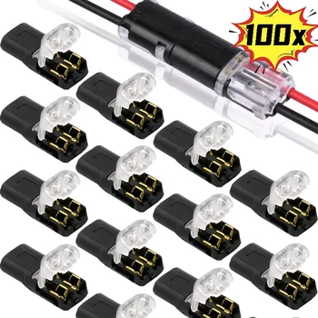 1/100PC Double Wire Plug-in Connectors with Locking Buckle Car Wire 2 Way Terminal Block Waterproof Quick Connector Cable Clamps