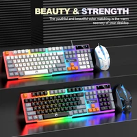 Single keyboard and keyboard mouse RAIKU T26 Three tone Luminous Keyboard Mouse Wired Mechanical Touch Gaming Mouse Keyboard Set 3