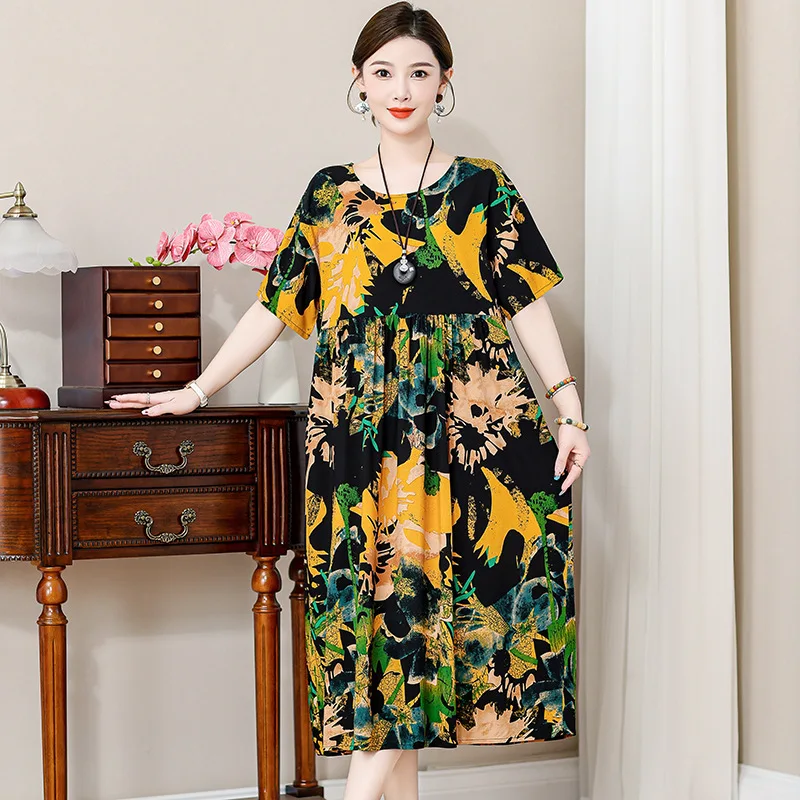 Vintage Gedruckt frauen Nachthemd Lose Baumwolle Nachtwäsche Frau Kurzarm Sommer Nacht Kleid Große Größe Hause Kleidung XL-5XL – Detail 1