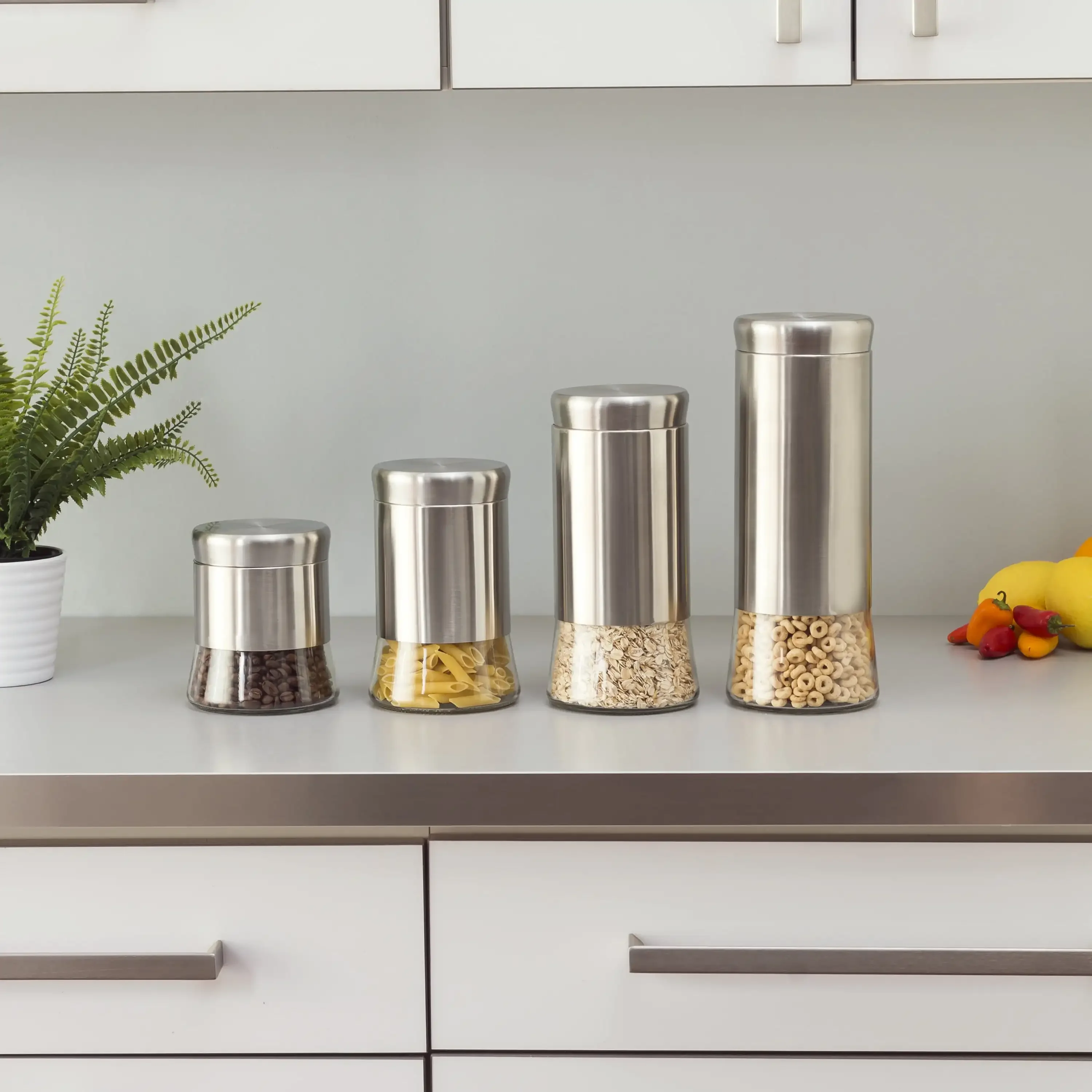 

Essence 4 Piece Stainless Steel Food Storage Canister Set, Container , Kitchen Storage Container , Storage Containers