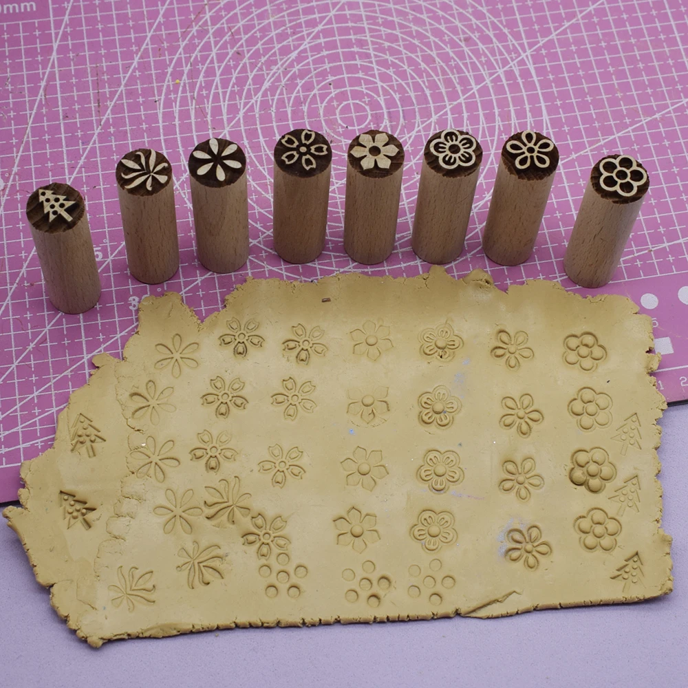 1.5cm Mini Clay Stamp Wood Block Flower Emboss Press Stamp For Polymer Clay Pottery Texture Impressive Print Seals