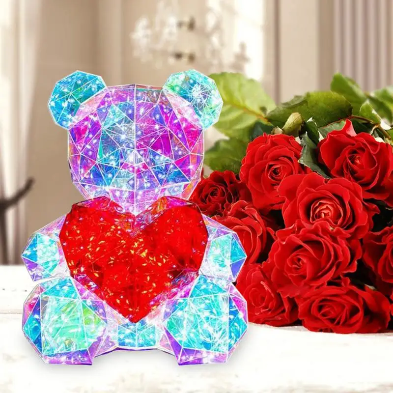 Colorful Glowing Bear 30CM High Fantasy LED Little Bear Lamp Romantic Girlfriend Surpris Birthday Valentine\'s Gift Holiday Decor