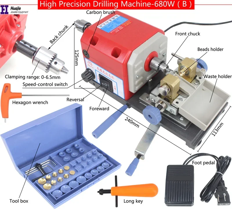 

RED Stone Pearl Drilling Machine Jewelry Making Equipments Beading Polishing Tools 680W Powerful Amber Holing Machine