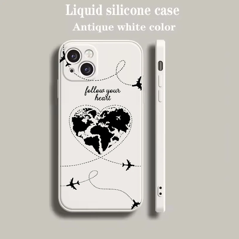 Beige Cartoon World Map Scenery Direction Phone Case