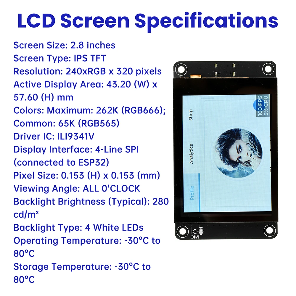 ESP32-S3 Entwicklungsboard mit 2,8-Zoll-Touchscreen Dual Core Prozessor WiFi Bluetooth Smart Display für Xiaozhi AI – Detail 8