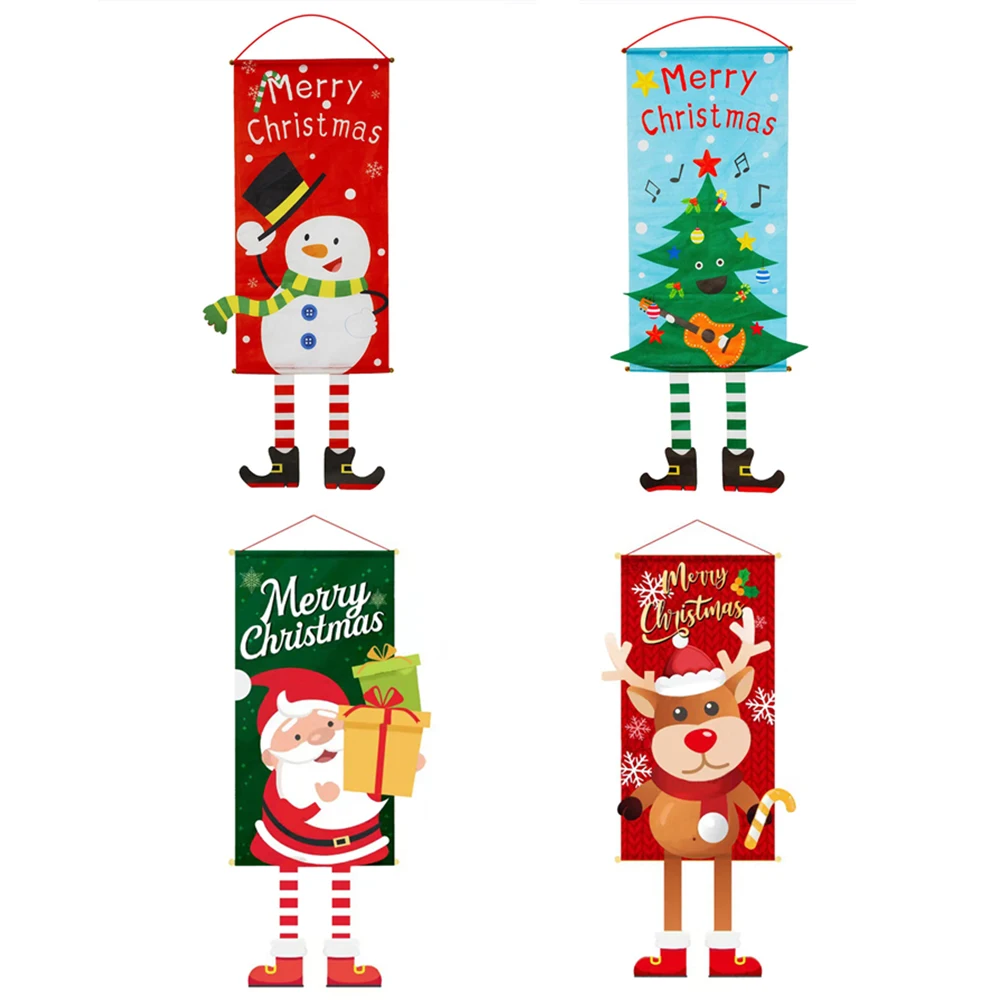 1Pc Christmas Door Banner Santa Claus Snowman Hanging Ornament Flags Christmas Decoration for Home Nonwoven Fabric Porch Flag