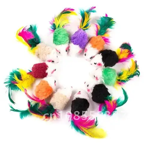 

1/5/10pcs Mini Mouse Toys Fleece False Mouse Cat Toys For Cats with Colorful Feather Plush Funny Playing Toys