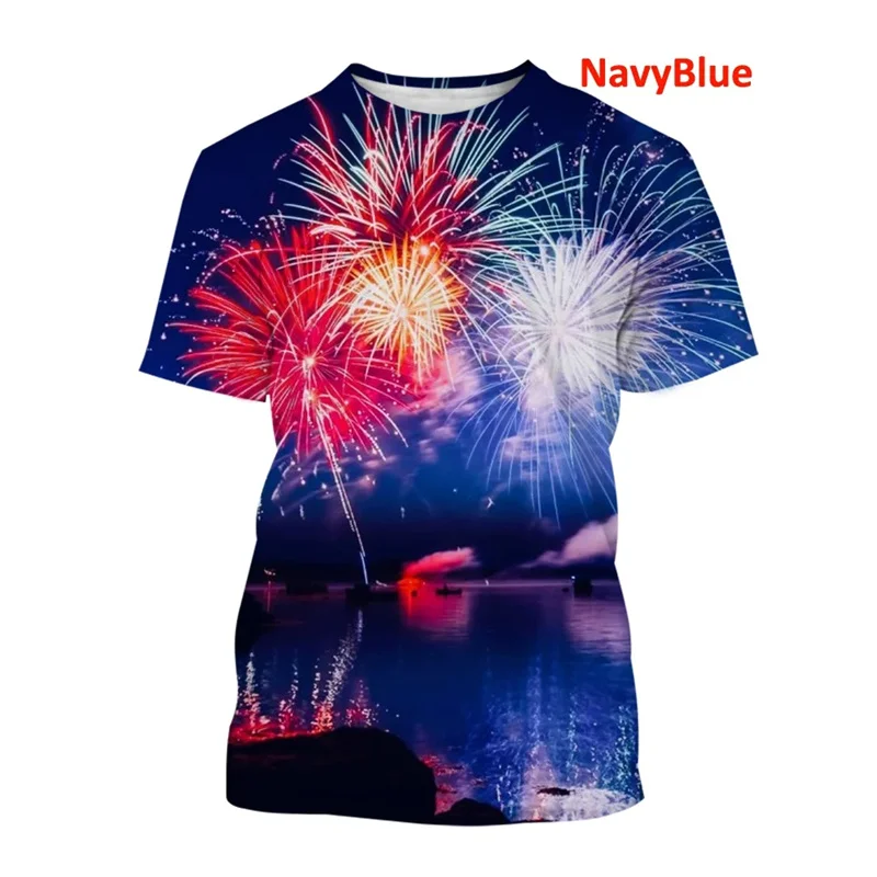 

New Summer 3D Beautiful Fireworks Printing T Shirt Children Fashion Cool Streetwear Short Sleeves Women Harajuku Tee Shirts Tops