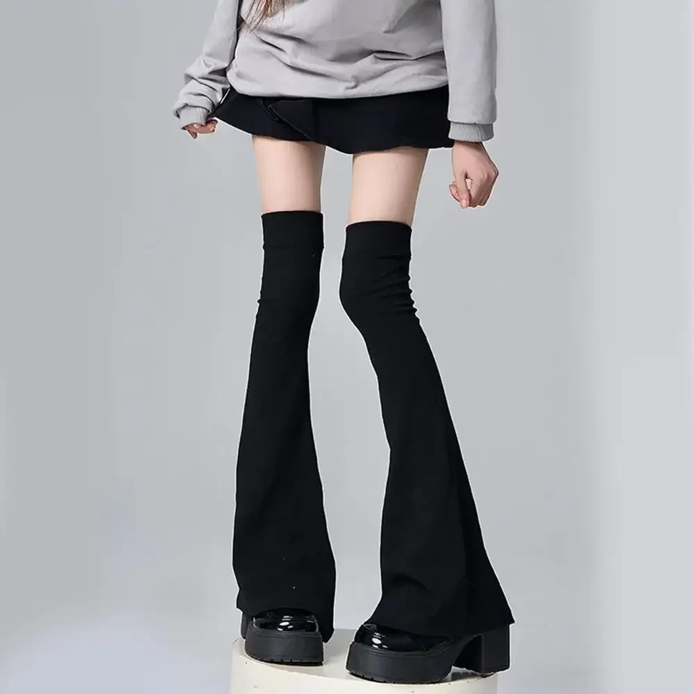 Subculture Harajuku Grunge Flare Leg Warmers Socks Knee High Boots Cover Streetwear Y2k Sweet Lolita Horn High Tube Socks