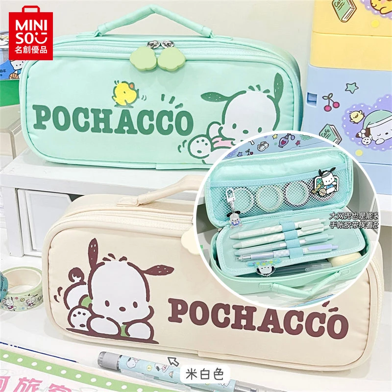 

Miniso Pochacco Sanrio Pencil Case Kawaii Pen Bag Student Stationery Storage Bag Portable High Capacity Pencil Box Kids Gifts