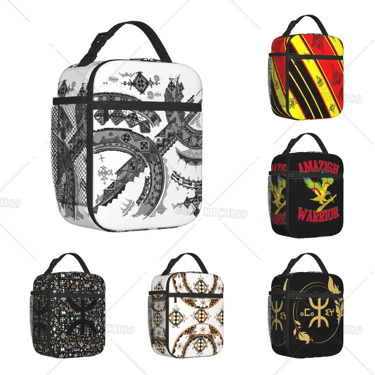 

Berber Kabyle Carpet Flag Insulated Lunch Bag for Women Men Waterproof Thermal Cooler Lunch Tote for Work Office Picnic Travel