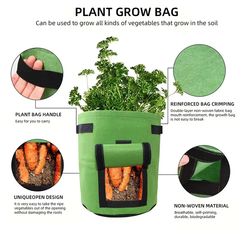 7 Gal. Black Brown Green Potato Grow Bags, Vented Waterproof Fabric Sweet  Potato Pots, (3-Pack)
