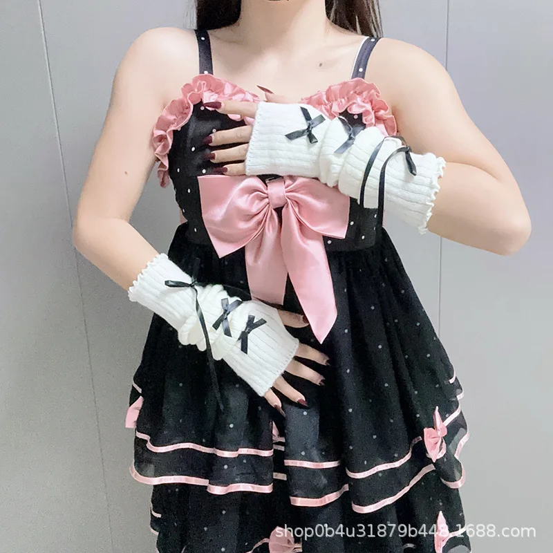 Bow knit sleeves y2k spicy ballet warm sleeves for girls autumn and winter long half finger gloves yarn