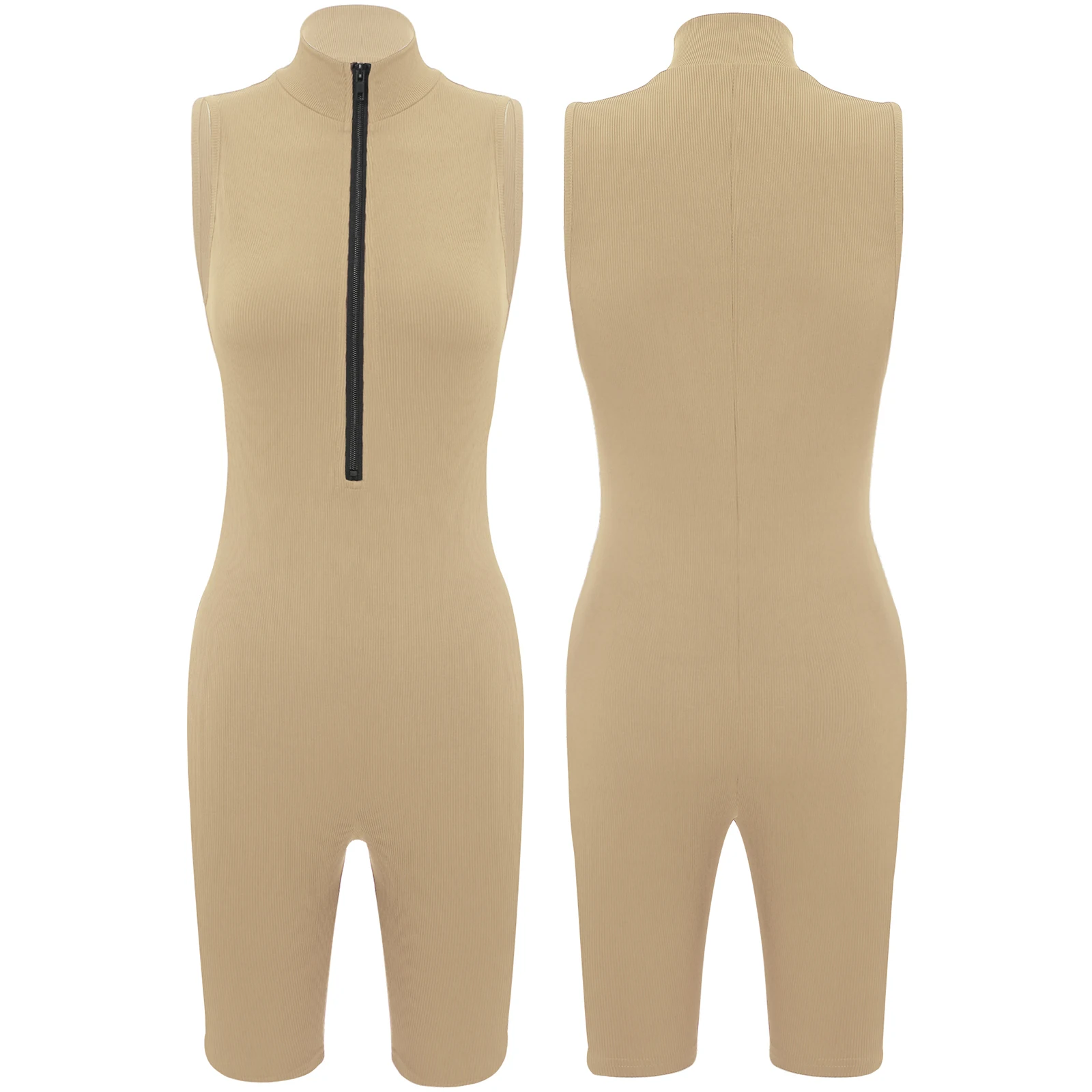 Body deportivo atlético de Color liso para mujer, pantalones cortos sin mangas con media cremallera frontal, mono, leotardo, Yoga, ciclismo, gimnasios y Fitness