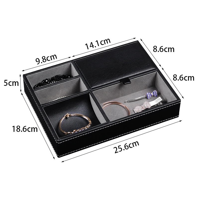 Men's Valet Tray Desktop PU Leather Wood Tray Organizer Jewelry Box Nightstand Organizer For Phone Keys Wallet Glasses Multifun 6
