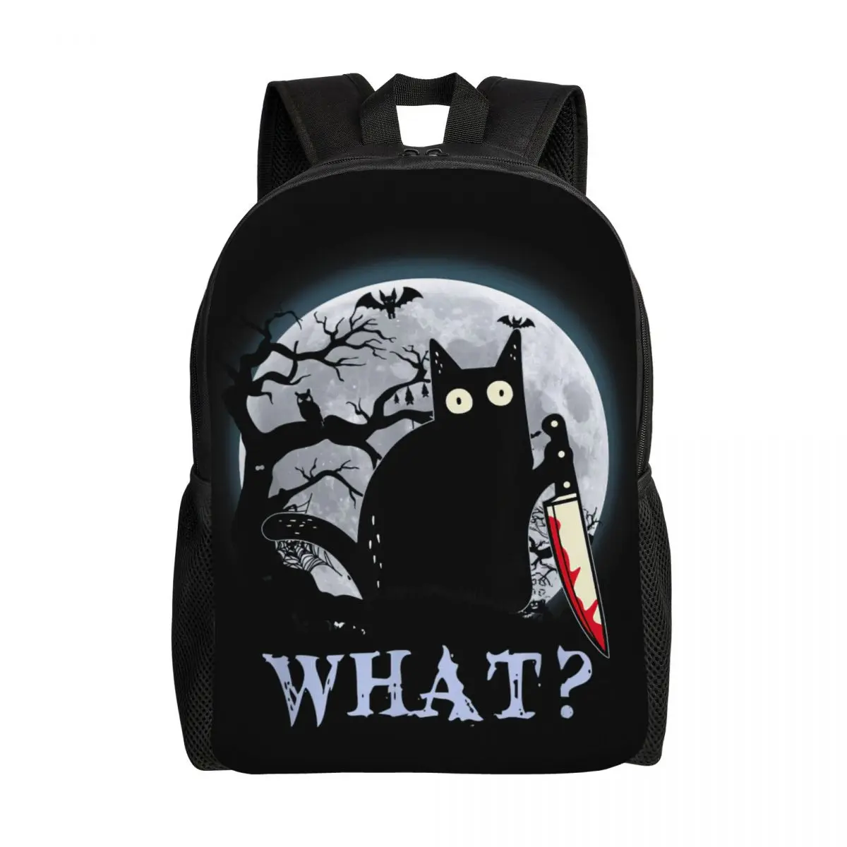 

Funny Cat What Murderous Black Cat With Knife Travel Backpack School Laptop Bookbag Halloween College Student Daypack Bags