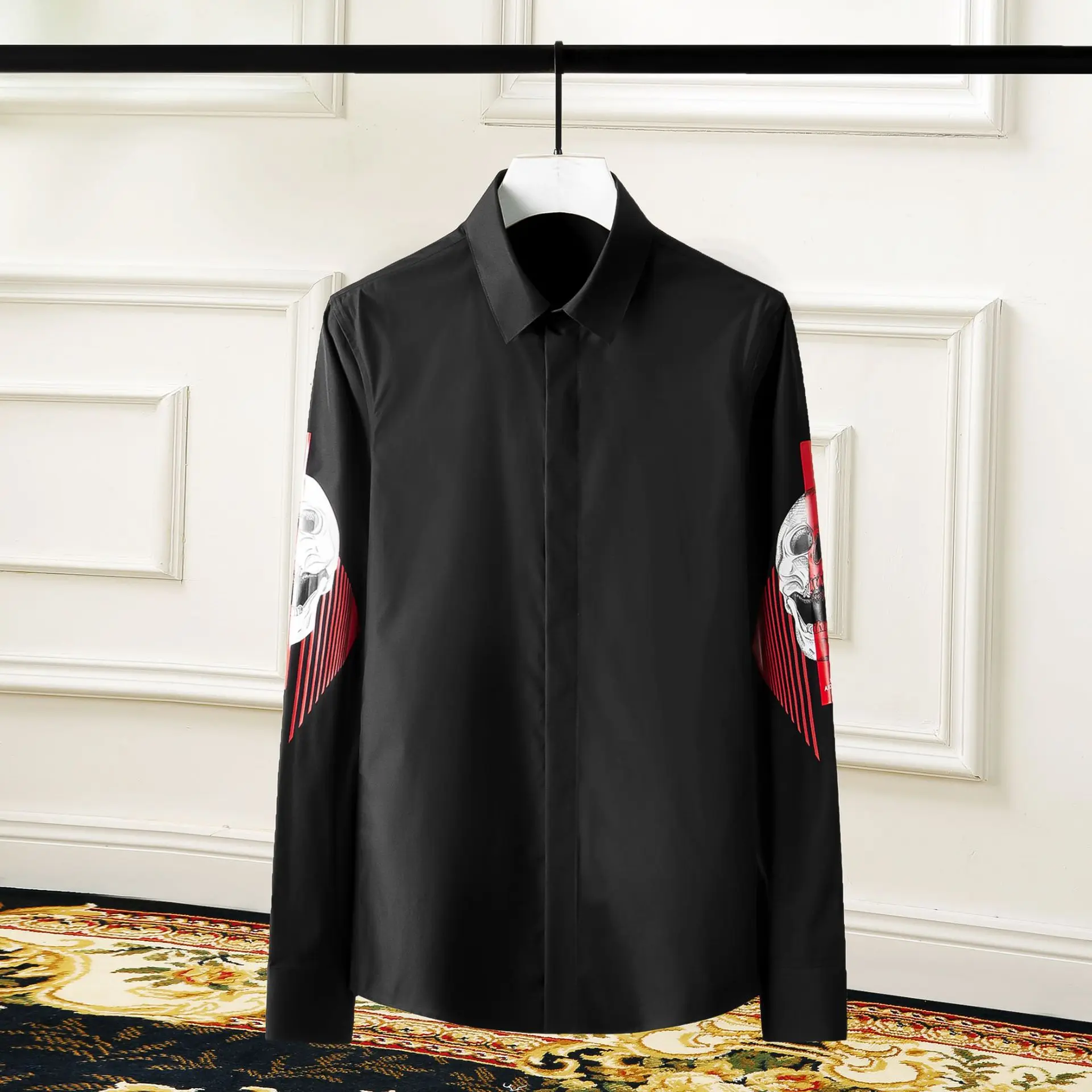 

High Quality Luxury Jewelry Embroidery Casual Shirts Men Clothing Long Sleeve Slim Fit Solid Male Shirt Top