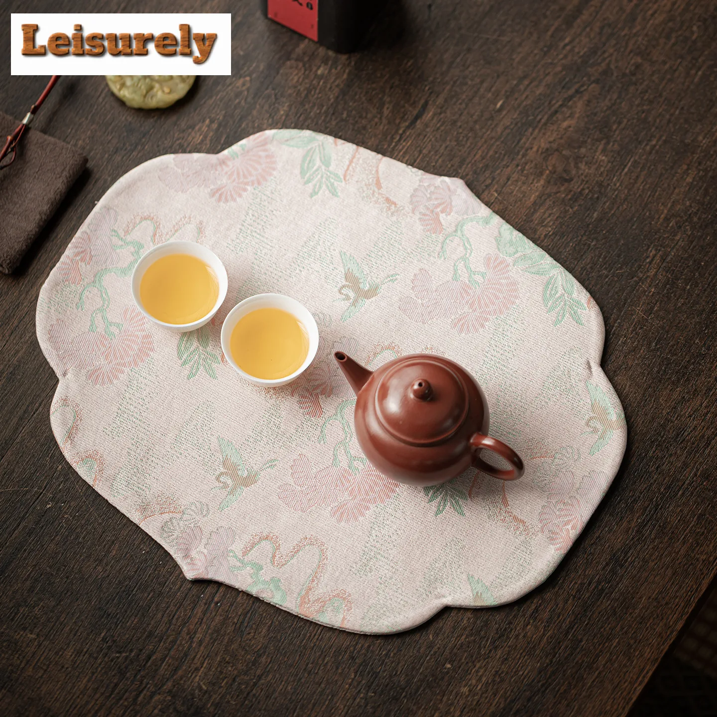 Chinese Crane Pink Xiangyun Silk Cloud Tea Table Mats Boutique Drink Coaster Household Dinner Table Cloth Mat Teaware Ornaments