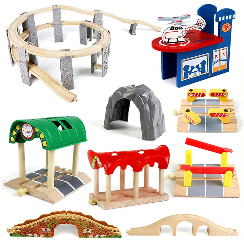REACHISE Wood Train Track Expansion Bridge Replacement Wooden Train