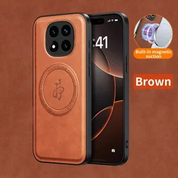 Wireless Charging Magnetic Leather Phone Case with Car Mount Compatibility - Redmi Note 13 Pro+ (Brown)