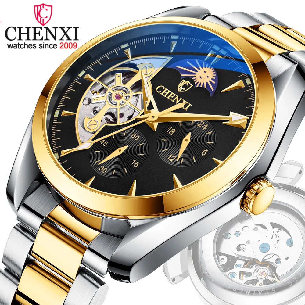 Chenxi Business Watch Men Automatic Luminous Clock Tourbillon Da Uomo Orologio Da Polso Impermeabile Orologi Meccanici In Acciaio Pieno Maschile