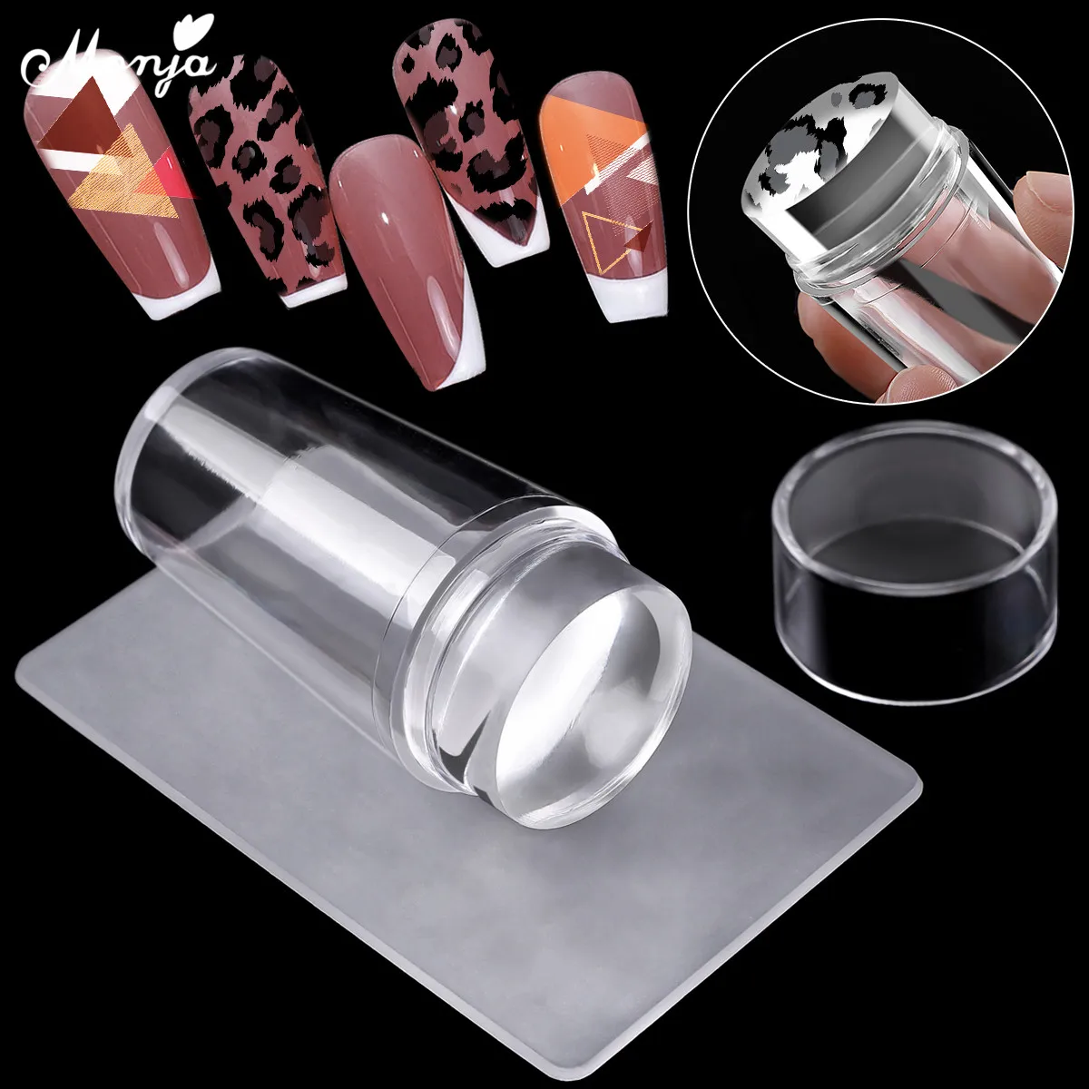 Transparent Soft Stamper and Squeegee Set Silicone Nail Printer Nail Art  Tool with Cover