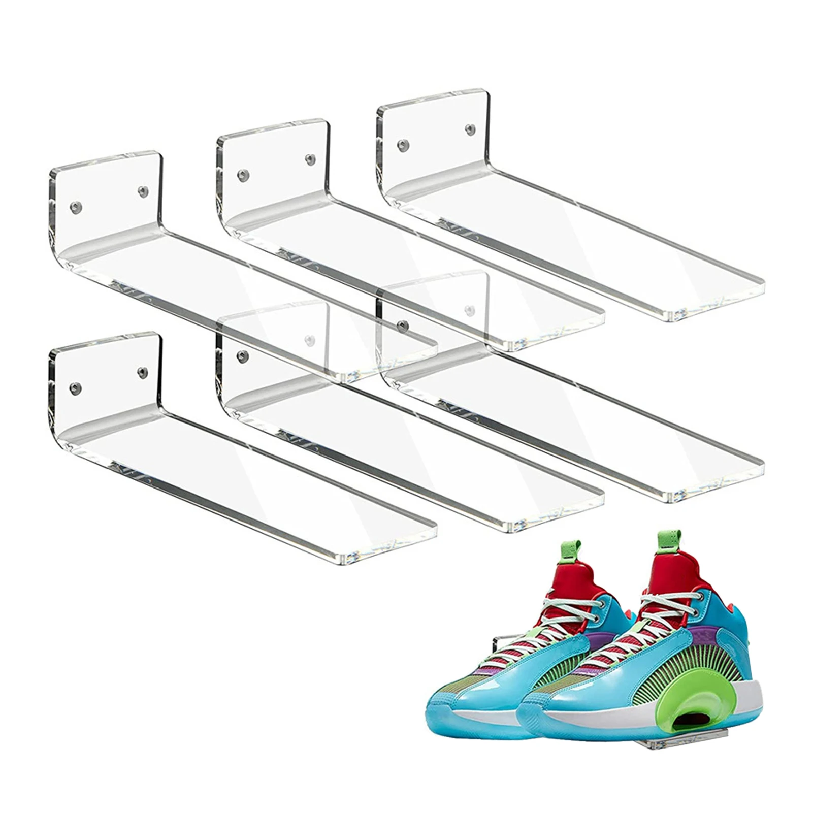 6 Pack Floating Shoe Shelves,Acrylic Wall Mounted Shoe Display Shelves