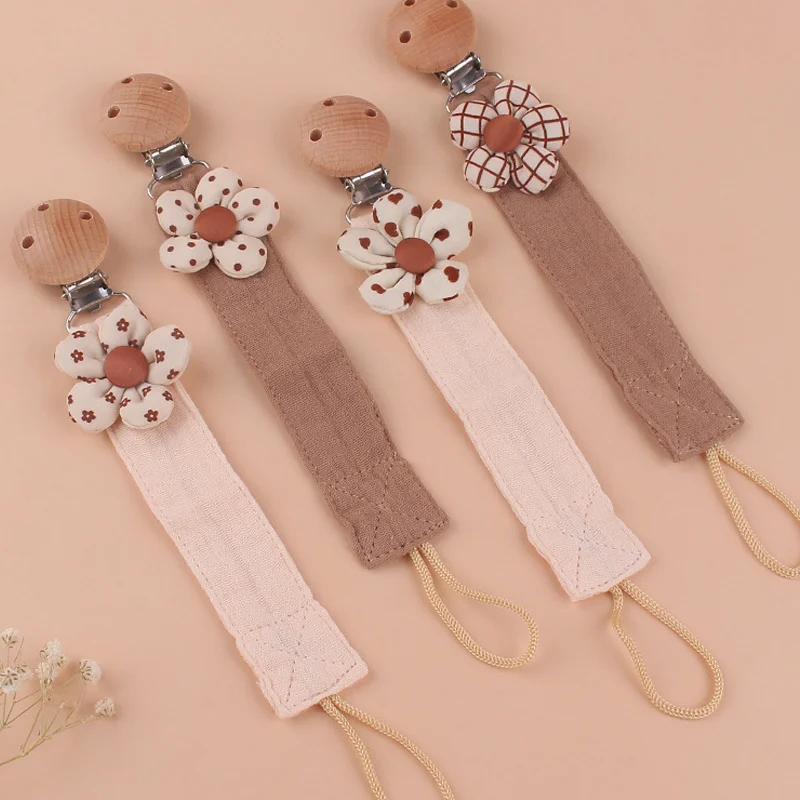 Baby Cloth Flower Pacifier Clip Chain Kids Soft Handmade Pacifiers