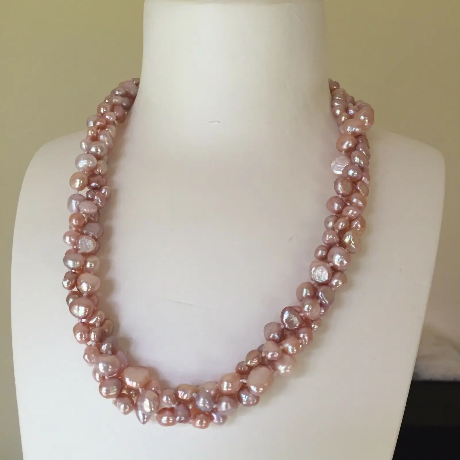 

New 3strands 5-6mm & 7-8mm 8-9mm baroque white & Purple freshwater cultured pearl necklace long 45cm fashion jewelry