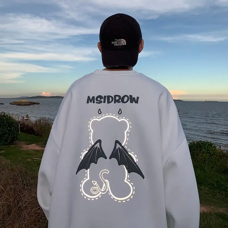 Bear Hoodies Fashion Harajuku Sweatshirt Women Long Sleeve Loose Couple Wear Reflective Devil Pullover Female Kawaii Tops Y2k