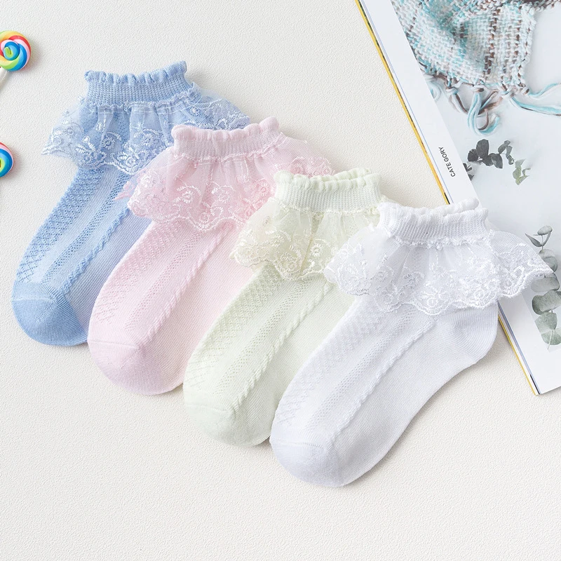4 Pairs High Quality Lolita Style Cosplay Mesh Ruffle Lace Short Socks Summer Cotton Casual Latin Dance Princess |