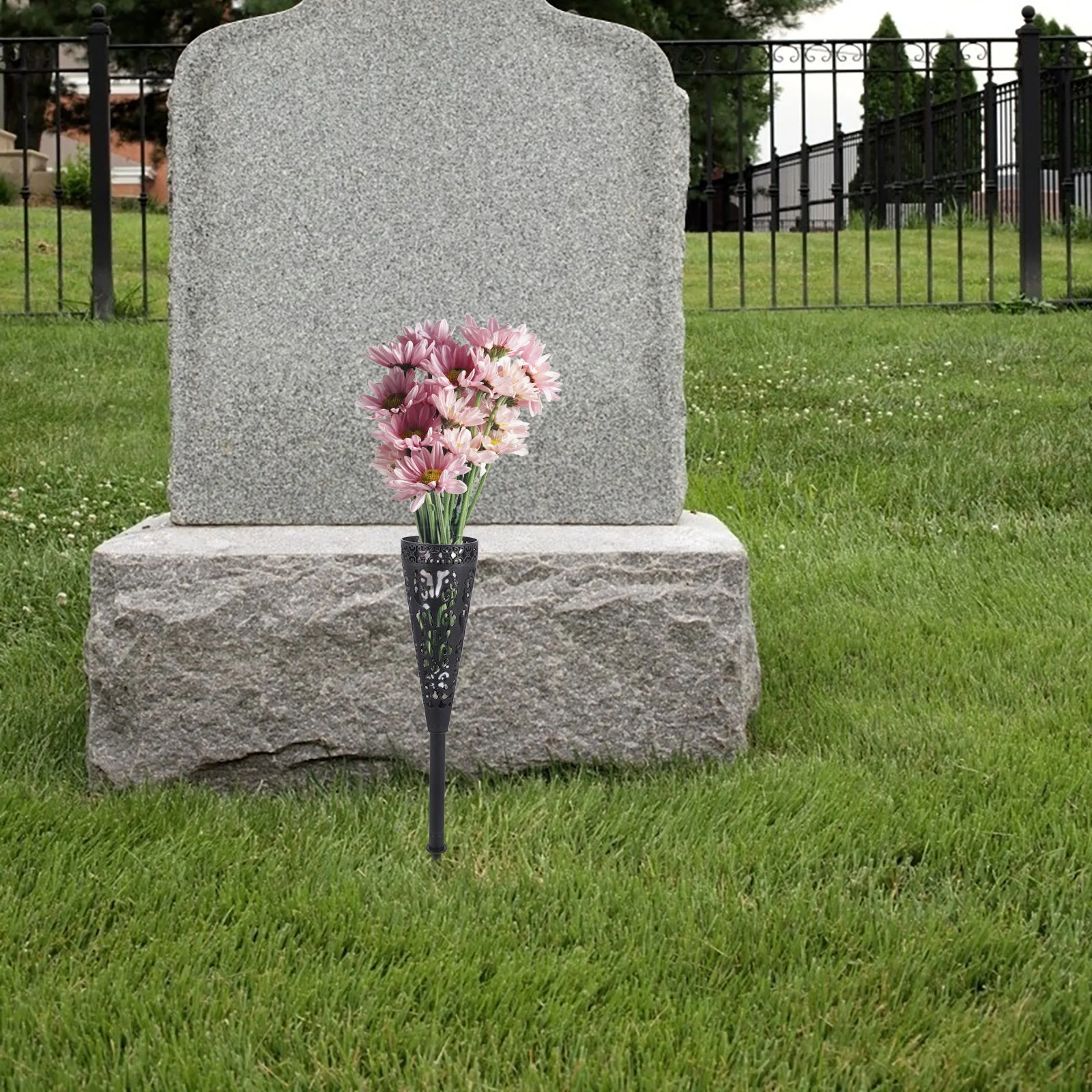 2 Pcs Flower Basket Cemetery Grave Vase Plastic Solar Light Decoration Headstones Vases for Flowers Memorial 6