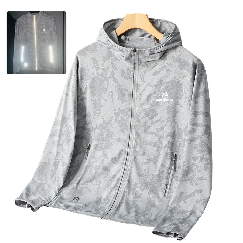 Queshark Reflective Men Quick Dry Ultrathin Ultralight UV UPF50+ Sunscreen Cycling Jacket Camouflage Sports Running Skin Coat