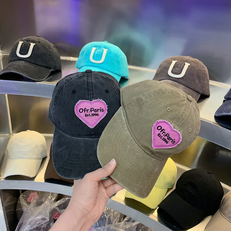 

Шапка унисекс с вышивкой в виде сердца, регулируемая бейсбольная кепка для папы, Кепка-тракер, простая Минималистичная Милая весенне-летняя Солнцезащитная шапка