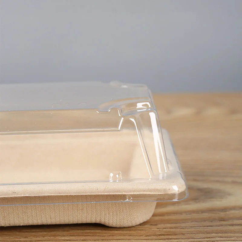 50pcs Sushi Box Disposable Takeaway Packaging Tool Environmentally Friendly Degradable Rectangle Japanese Tray Wheat Color